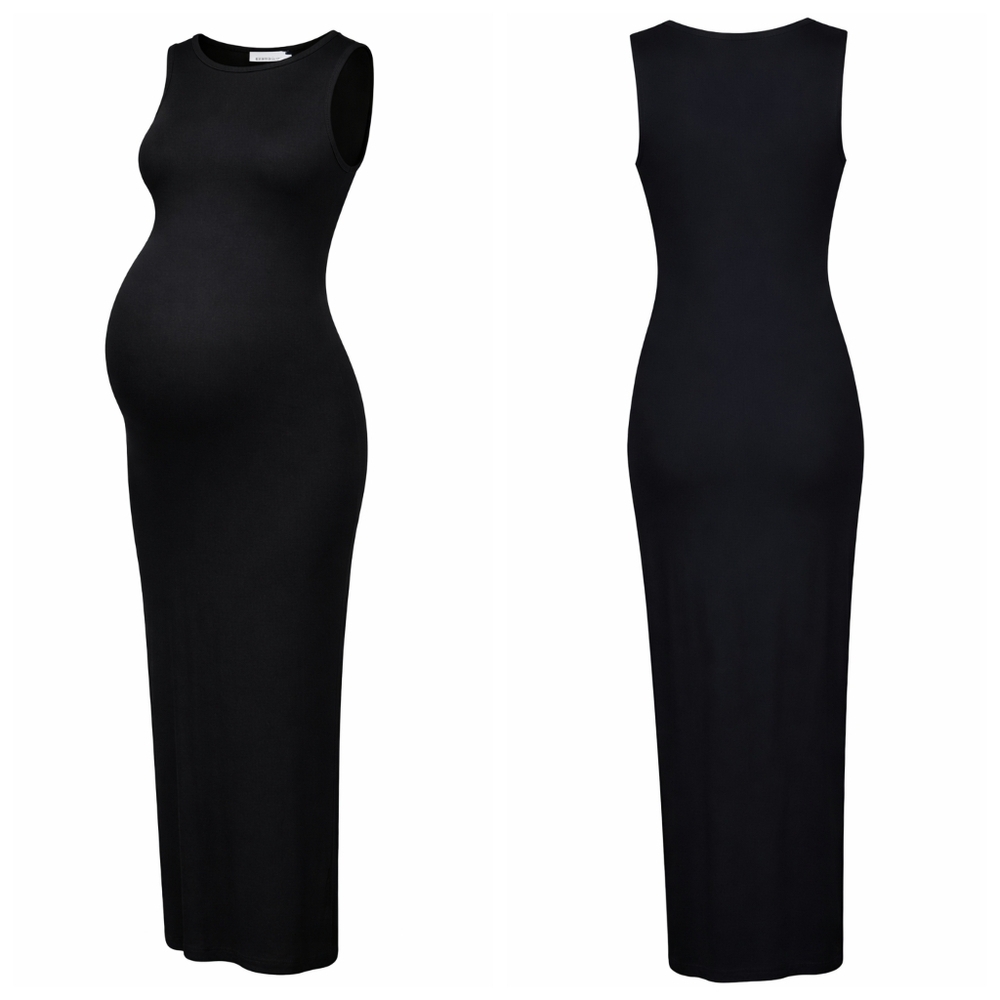 Bumpsuit Black Maternity Midi Dress Sm Bodycon Stretch Minimalist Pregnancy